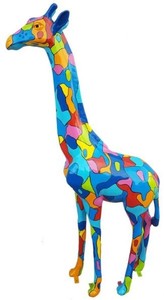 Casa Padrino Designer Deko Giraffe Mehrfarbig H. 205 cm - Riesige Dekofigur - Gartendeko Skulptur - Luxus Gartenfigur