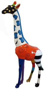 Casa Padrino Designer Deko Giraffe Bunt H. 205 cm - Riesige Dekofigur - Gartendeko Skulptur - Wetterbestndige Gartenfigur