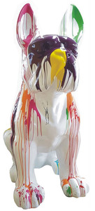 Casa Padrino Designer Deko Hund Franzsische Bulldogge Wei / Bunt 220 x 130 x H. 250 cm - Riesige Dekofigur - Gartendeko Skulptur - Wetterbestndige Gartenfigur