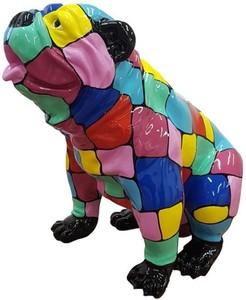 Casa Padrino Designer Gartendeko Skulptur Hund Bulldogge Mehrfarbig 67 x H. 70 cm - Gartendeko Figur - Wetterbest�ndige Gartenfigur