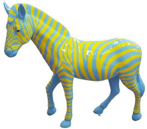 Casa Padrino Designer Deko Zebra Pferd Hellblau / Gelb 191 x H. 167 cm - Riesige Dekofigur - Lebensgro�e Tierfigur - Gartendeko Skulptur