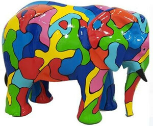 Casa Padrino Designer Deko Skulptur Elefant Mehrfarbig 90 x H. 70 cm - Deko Tierfigur - Wetterbest�ndige Gartendekofigur - Deko Accessoires