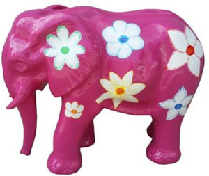 Casa Padrino Designer Deko Skulptur Elefant mit Blumen Design Lila / Mehrfarbig 90 x H. 70 cm - Wetterbestndige Gartendekofigur - Deko Tierfigur - Deko Accessoires