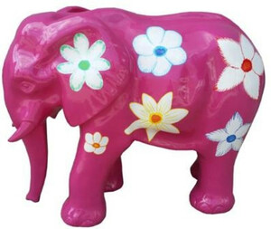 Casa Padrino Designer Deko Skulptur Elefant mit Blumen Design Lila / Mehrfarbig 90 x H. 70 cm - Wetterbest�ndige Gartendekofigur - Deko Tierfigur - Deko Accessoires