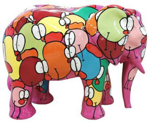 Casa Padrino Designer Deko Skulptur Elefant Rosa / Bunt 90 x H. 70 cm - Deko Tierfigur - Wetterbest�ndige Gartendekofigur - Deko Accessoires