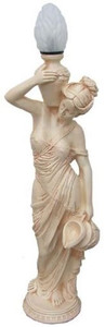 Casa Padrino Jugendstil Au�enstehleuchte Skulptur Frau mit Krug Beige H. 130 cm - Wetterbest�ndige Garten & Terrassen Leuchte - Barock & Jugendstil Deko Accessoires