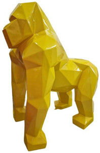 Casa Padrino Luxus Designer Deko Skulptur Gorilla Affe Gelb 118 x 78 x H. 128 cm - Riesige Gartenskulptur - Lebensgroe Skulptur - XXL Deko Skulptur - XXL Deko Figur - Abstrakte Luxus XXL Tierfigur