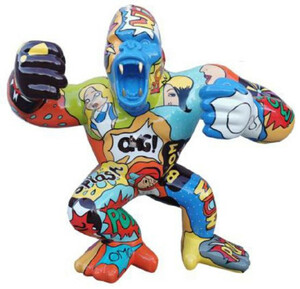 Casa Padrino Designer Deko Skulptur Gorilla Affe Bunt 125 x 60 x H. 102 cm - Wetterbest�ndige Dekofigur - Garten Terrassen Deko