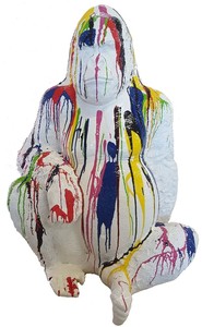 Casa Padrino Designer Deko Skulptur Gorilla Affe Wei / Mehrfarbig H. 110 cm - Deko Tierfigur - Wetterbestndige Gartendekofigur