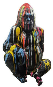 Casa Padrino Luxus Deko Skulptur Gorilla Affe Schwarz / Mehrfarbig H. 110 cm - Wetterbest�ndige Gartendeko Figur - Deko Figur - Deko Tierfigur - Garten Deko - Luxus Deko Accessoires