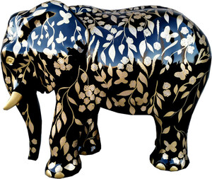 Casa Padrino Designer Deko Skulptur Elefant mit Glitzer Look Schwarz / Gold 90 x H. 70 cm - Deko Tierfigur - Wetterbest�ndige Gartendekofigur - Deko Accessoires