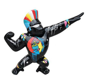 Casa Padrino Designer Deko Skulptur Gorilla Star Affe Schwarz / Mehrfarbig 89 x H. 75 cm - Wetterbest�ndige Dekofigur - Wohnzimmer Terrassen Garten Deko