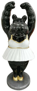 Casa Padrino Luxus Deko Skulptur Nilpferd Ballerina Schwarz / Wei� / Gold / Grau 43 x 43 x H. 98 cm - Wetterbest�ndige Dekofigur - Wohnzimmer Deko - Garten Deko - Terrassen Deko