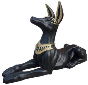 Casa Padrino Deko Skulptur Anubis Hund Schwarz / Gold 122 x H. 52 cm - Wetterbest�ndige �gyptische Dekofigur - Deko Accessoires