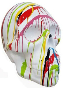 Casa Padrino Designer Deko Skulptur Totenkopf Wei� / Mehrfarbig 44 x 58 x H. 66 cm - Wetterbest�ndige Dekofigur - Wohnzimmer Deko - Garten Deko
