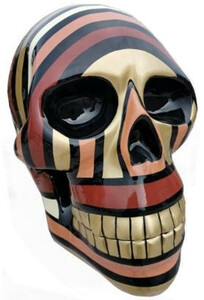 Casa Padrino Designer Deko Skulptur Totenkopf Schwarz / Braun / Gold 44 x 58 x H. 66 cm - Wetterbestndige Dekofigur - Wohnzimmer Deko - Garten Deko