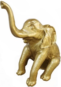 Casa Padrino Designer Deko Skulptur sitzender Elefant Gold H. 140 cm - Deko Tierfigur - Riesige Gartendekofigur