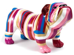 Casa Padrino Designer Dekofigur Hund Bulldogge Mehrfarbig Gestreift 55 x H. 32 cm - Wetterbestndige Deko Skulptur - Wohnzimmer Deko - Garten Deko - Deko Accessoires