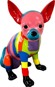 Casa Padrino Designer Dekofigur Chihuahua Hund Bunt H. 30 cm - Wetterbestndige Deko Skulptur - Wohnzimmer Deko - Garten Deko - Designer Deko Tierfigur
