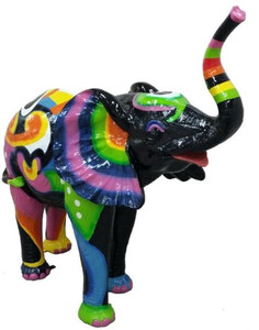 Casa Padrino Designer Dekofigur Elefant Schwarz / Mehrfarbig 160 x H. 160 cm - Riesige Deko Skulptur - Wetterbest�ndige Gartendeko
