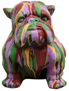 Casa Padrino Garten Deko Skulptur Hund Bulldogge Bunt 31 x 44 x H. 41 cm - Wetterbest�ndige Garten & Terrassen Figur - Garten & Terrassen Deko Accessoires