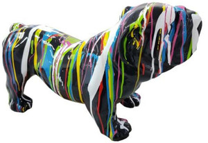 Casa Padrino Designer Dekofigur Hund Bulldogge Schwarz / Mehrfarbig 55 x H. 32 cm - Wetterbestndige Deko Skulptur - Wohnzimmer Deko - Garten Deko - Designer Deko Tierfigur