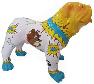 Casa Padrino Designer Dekofigur Hund Bulldogge Bunt 90 x H. 74 cm - Wetterbest�ndige Deko Skulptur - Wohnzimmer Deko - Garten Deko - Designer Deko Tierfigur