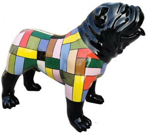 Casa Padrino Designer Dekofigur Hund Bulldogge Schwarz / Mehrfarbig 90 x H. 74 cm - Wetterbest�ndige Deko Skulptur - Wohnzimmer Deko - Garten Deko - Designer Deko Tierfigur