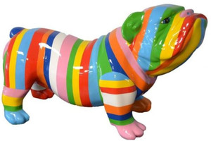 Casa Padrino Designer Dekofigur Hund Bulldogge Mehrfarbig Gestreift 55 x H. 32 cm - Wetterbestndige Deko Skulptur - Wohnzimmer Deko - Garten Deko - Designer Deko