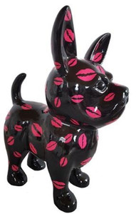 Casa Padrino Designer Dekofigur Chihuahua Hund Schwarz / Rosa H. 91 cm - Wetterbestndige Deko Skulptur - Wohnzimmer Deko - Garten Deko - Designer Deko Tierfigur