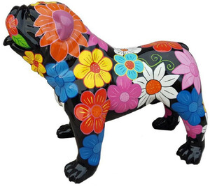 Casa Padrino Designer Dekofigur Hund Bulldogge Schwarz / Mehrfarbig 90 x H. 74 cm - Wetterbest�ndige Deko Skulptur - Wohnzimmer Deko - Garten Deko