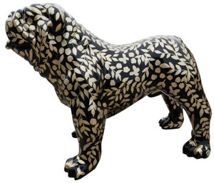Casa Padrino Designer Dekofigur Hund Bulldogge mit Glitzer Look Schwarz / Gold 90 x H. 74 cm - Wetterbestndige Deko Skulptur - Wohnzimmer Deko - Garten Deko - Designer Deko Tierfigur