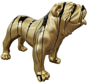 Casa Padrino Designer Deko Figur Hund Bulldogge Gold / Schwarz 90 x H. 74 cm - Wetterbest�ndige Deko Skulptur - Wohnzimmer Deko - Garten Deko - Designer Deko Tierfigur