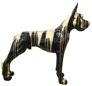Casa Padrino Designer Dekofigur Hund Deutsche Dogge Schwarz / Gold 125 x H. 110 cm - Lebensgroe Deko Skulptur - Wetterbestndige Tierfigur