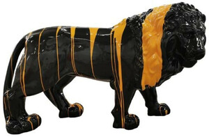 Casa Padrino Designer Dekofigur L�we Schwarz / Orange 190 x 61 x H. 140 cm - Riesige Lebensgro�e Skulptur - Gartendeko