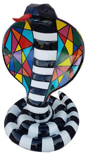 Casa Padrino Designer Dekofigur Cobra Schlange Schwarz / Wei� / Bunt H. 90 cm - Wohnzimmer Deko Skulptur - Gartendeko Skulptur - Wetterbest�ndige Tierfigur