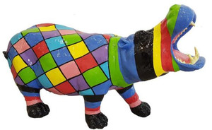 Casa Padrino Designer Dekofigur Nilpferd Bunt 120 x H. 60 cm - Deko Skulptur - Gartenfigur - Wetterbest�ndige Gartendekoration