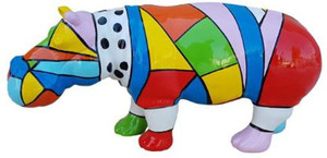 Casa Padrino Designer Dekofigur Nilpferd Bunt 100 x H. 45 cm - Deko Skulptur - Gartenfigur - Wetterbest�ndige Gartendekoration