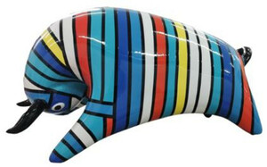 Casa Padrino Designer Dekofigur Stier Bunt Gestreift 50 x H. 25 cm - Wetterbest�ndige Deko Skulptur - Wohnzimmer Deko - Garten Deko - Designer Deko Tierfigur