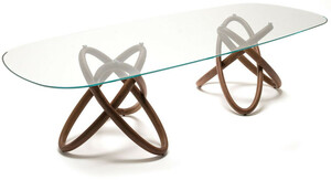 Casa Padrino Designer Esstisch Braun 300 x 120 x H. 75 cm - Moderner ovaler Esszimmertisch mit Glasplatte - Esszimmer M�bel - Luxus Qualit�t - Made in Italy