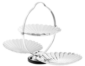 Casa Padrino Designer Etagere mit Tragegriff Silber / Schwarz 42 x 22,5 x H. 26,5 cm - Klappbares Luxus Messing Serviertablett mit Granitsockel