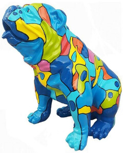 Casa Padrino Designer Dekofigur Hund Bulldogge Blau / Mehrfarbig 67 x H. 70 cm - Wetterbest�ndige  Garten Terrassen Wohnzimmer Deko Skulptur
