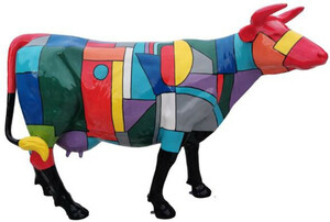 Casa Padrino Designer Gartendeko Skulptur Kuh Bunt 210 x 55 x H. 147 cm - Lebensgro�e Tierfigur - Riesige Wetterbest�ndige Dekofigur XXL