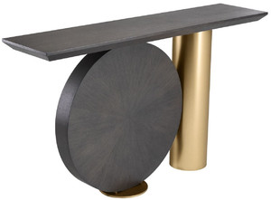 Casa Padrino Designer Konsole Mokka / Messing 150 x 36 x H. 86 cm - Eichenfurnier Konsolentisch mit Stahlbein - Designer M�bel - Luxus Qualit�t