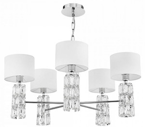 Casa Padrino Designer Kronleuchter Silber / Wei�  70 x H. 37,2 cm - Moderner Metall Kronleuchter mit eleganten Glaselementen und runden Lampenschirmen