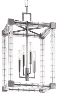 Casa Padrino Designer Kronleuchter Silber 34,5 x 34,5 x H. 56 cm - Moderner Luxus Kristallglas Kronleuchter