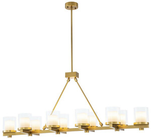 Casa Padrino Luxus LED Kronleuchter Messingfarben 155 x 38 x H. 59 cm - Moderner Kronleuchter mit Glas Lampenschirmen - Luxus Qualit�t