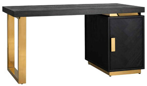 Casa Padrino Luxus Massivholz Schreibtisch Schwarz / Gold 150 x 70 x H. 77 cm - B�rotisch - Computertisch - Luxus B�ro M�bel