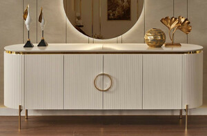 Casa Padrino Luxus Sideboard Wei / Gold 210 x 52 x H. 78 cm - Edler Massivholz Schrank mit 4 Tren - Luxus Mbel