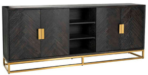 Casa Padrino Luxus Sideboard Schwarz / Gold 225 x 45 x H. 90 cm - Massivholz Schrank mit 4 T�ren - Wohnzimmer M�bel - Hotel M�bel - Luxus Kollektion